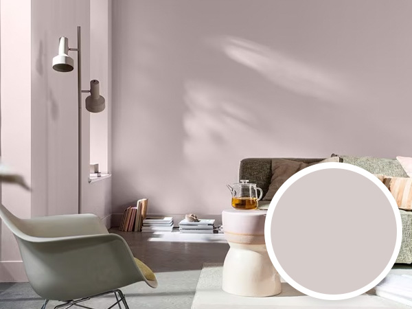 A modern room design, with pastel shades and mushroom walls